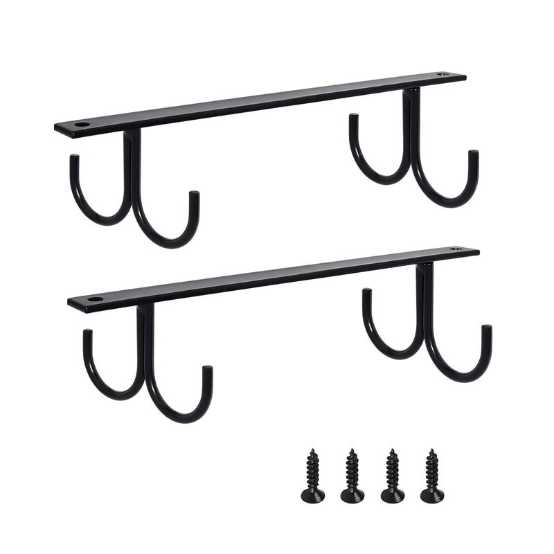 MOCOUM Under Cabinet Mug Rack, Rustic Mug Organizer Rack Cup Holder Under Shelf Hanging Hooks Rack for Mugs, Coffee Cups and Kitchen Utensils Display (Black-2 Pack-8 Hooks) - Image 1